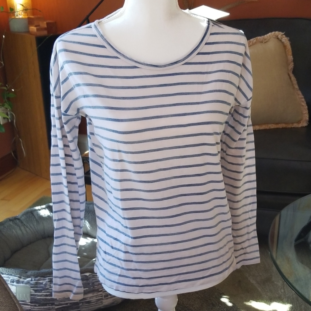 Faherty Sinclair LS Tee Indigo White Stripe XS NWT